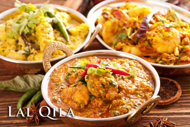 £18 instead of up to £44.80 for a 2 course meal for 2, inc. starter, main and rice or naan plus a glass of beer or wine each at Lal Qila - save up to 60%