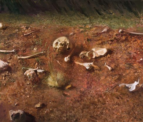 Γιώργος Ρόρρης (1963- ), «Απ’ τα κόκκαλα βγαλμένη», 2021-2022. Λάδι σε καμβά, 100 × 120 εκ. Συλλογή του καλλιτέχνη.