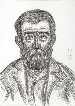 Νικόλαος Χούτος (1962- ), «Παπαδιαμάντης», 1993. Μελάνι, συμβολική σημειογραφία σε χαρτί, 40 × 30 εκ. Συλλογή του καλλιτέχνη.