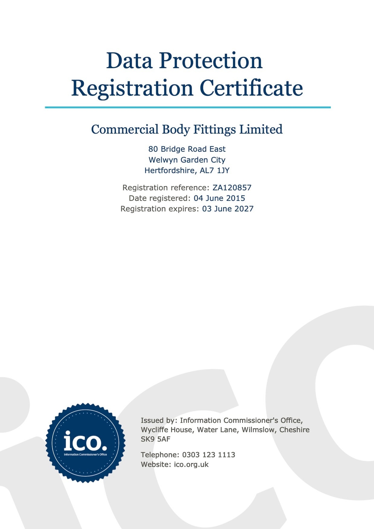 Data Protection Certificate