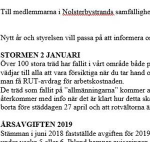 Till medlemmarna i Nolsterbystrands samfällighetsförening Till medlemmarna i Nolsterbystrands samfällighetsförening