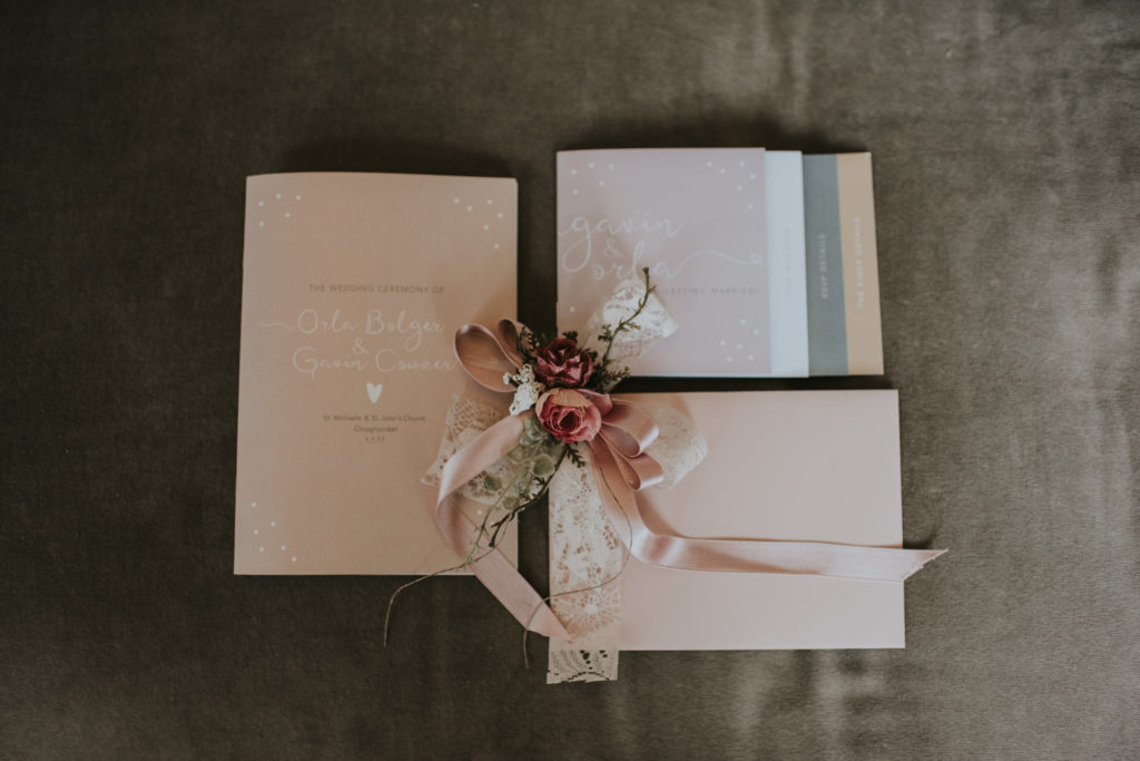 Invitations at Orla & Gavin's wedding at Cloughjordan House