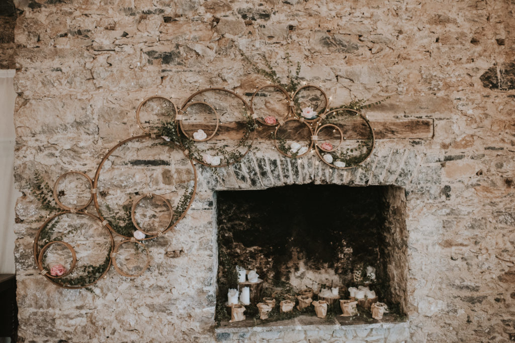 The fireplace at Orla & Gavin's wedding at Cloughjordan House