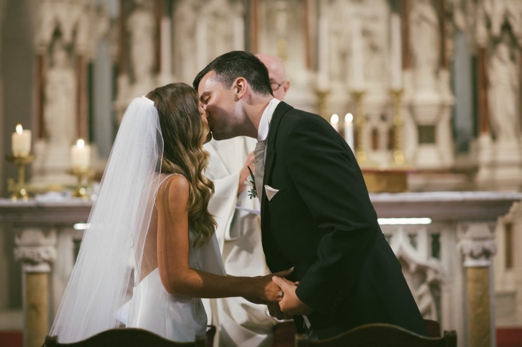 Ali and Ronan at Carton House. Bride and Groom kiss.