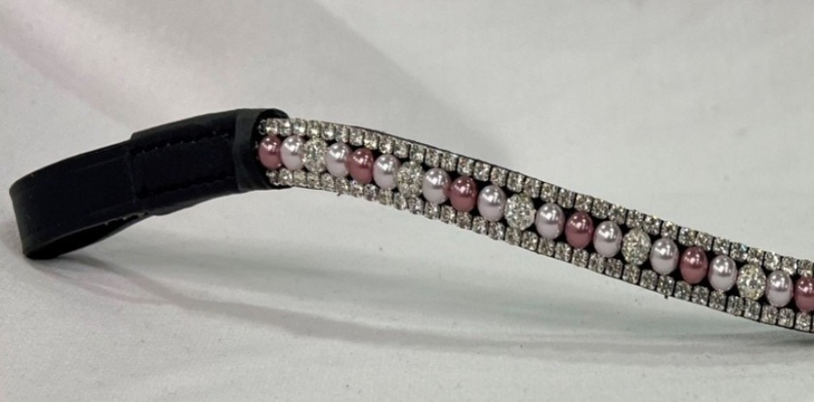 rosavitt pärlpannband i svart läder