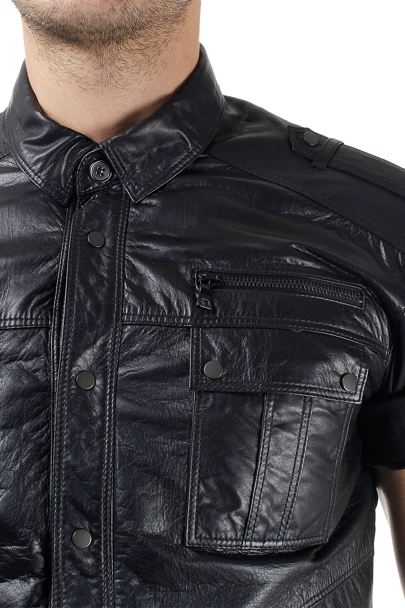 BALMAIN Men Short Sleeved Leather Shirt Glamood Outlet