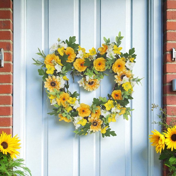 Heart Floral Wreath Yellow and White Orchid, Sunflower & Narcissus 45cm Heart Floral Wreath Yellow and White Orchid, Sunflower & Narcissus 45cm
