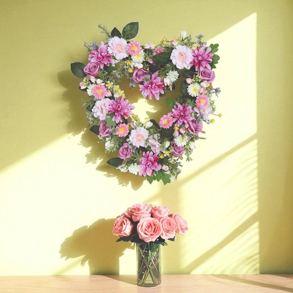 Heart Floral Wreath Pink Rose, Sunflower and Dahlia 45cm Heart Floral Wreath Pink Rose, Sunflower and Dahlia 45cm
