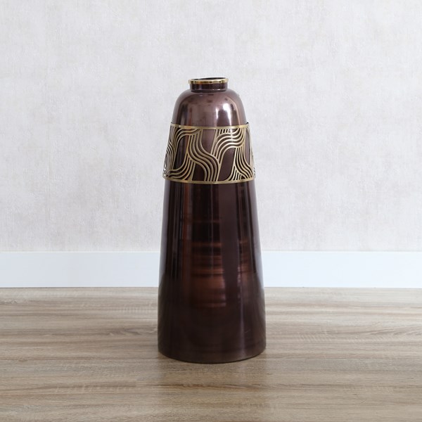 Pewter Floor Standing Vase with Gold Patterned Cuff 62cm
