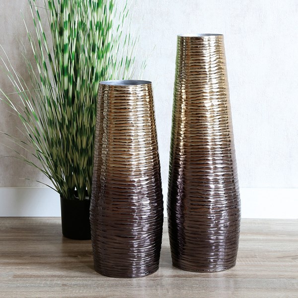 Two-Tone Metal Ribbed Bullet Vase 52cm Two-Tone Metal Ribbed Bullet Vase 52cm