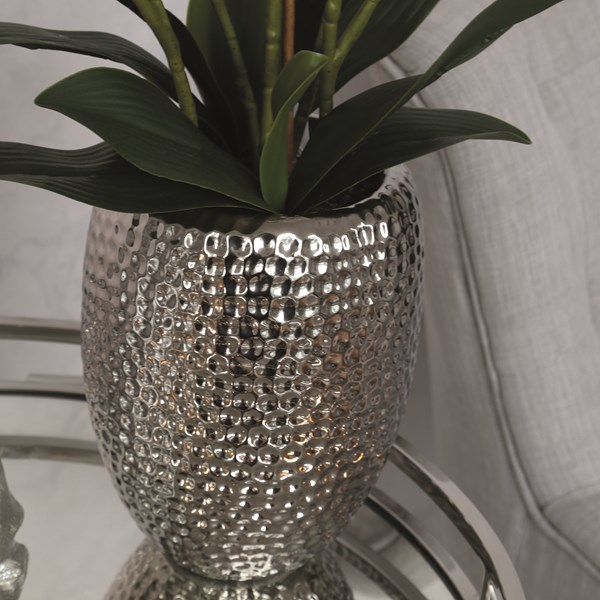 White Orchid in a Dimpled Silver Pot 72cm