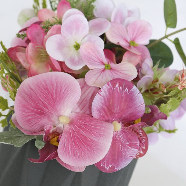 Pink Floral Arrangement in a Grey Geometric Pot 30cm Pink Floral Arrangement in a Grey Geometric Pot 30cm