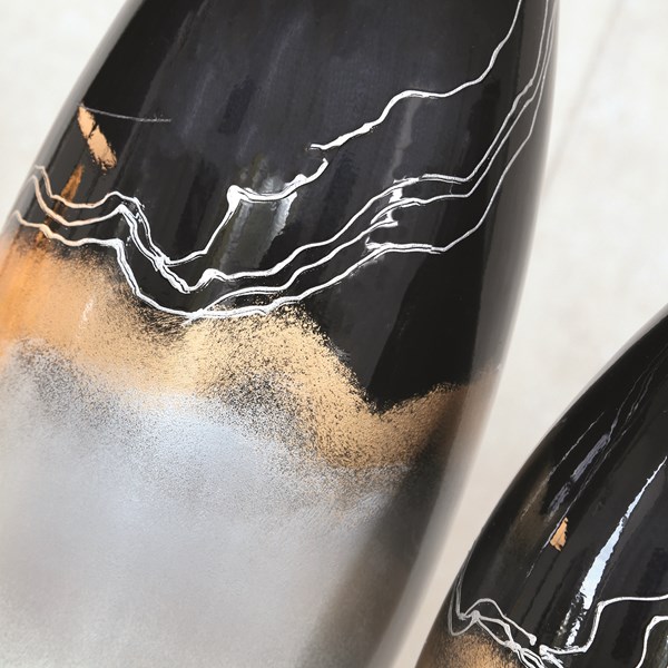 Silver and Black Vase with Gold Highlights 58cm