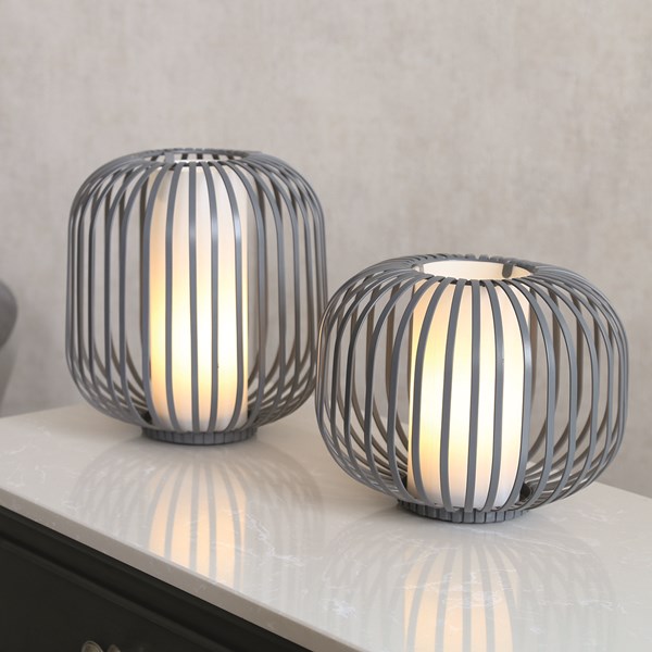 Grey Cage Lantern Lamp 15cm