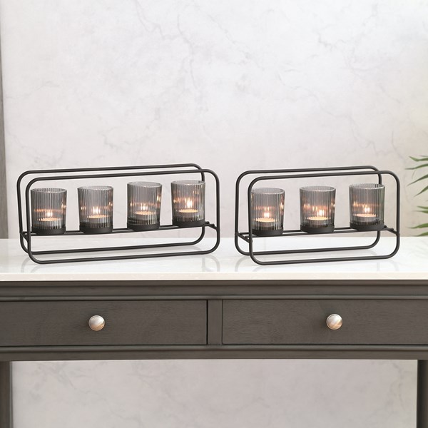 Smoke Grey 4 Tealight Holder 35x15cm Smoke Grey 4 Tealight Holder 35x15cm