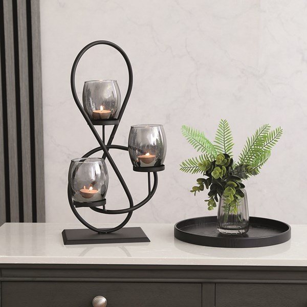 Smoke Grey 3 Tealight Holder 40cm Smoke Grey 3 Tealight Holder 40cm
