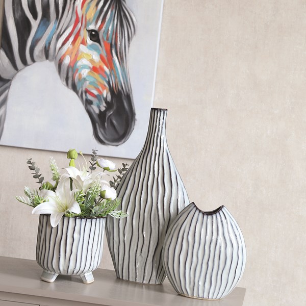 Monochrome Stripe Bottle Vase 45cm Monochrome Stripe Bottle Vase 45cm