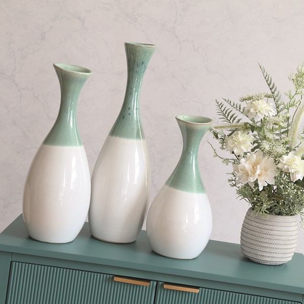 Sage Green and White Fluted Vase 42cm Sage Green and White Fluted Vase 42cm