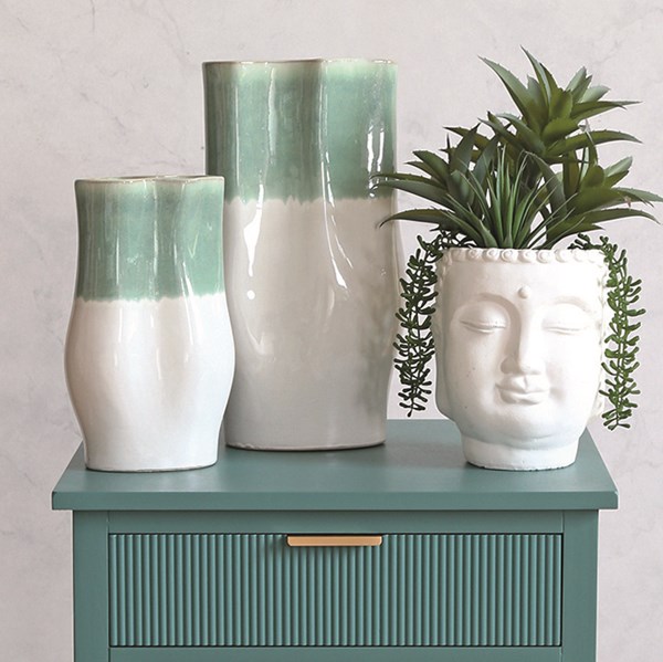 Sage Green and White Free Form Vase 36cm