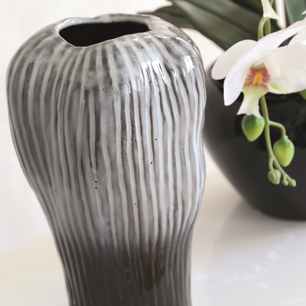 Black and Grey Ombre Stripe Vase 24.5cm Black and Grey Ombre Stripe Vase 24.5cm