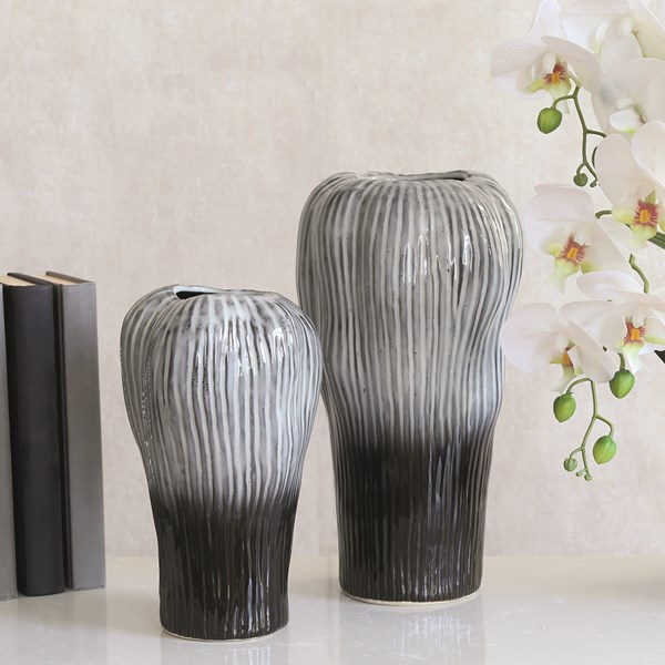 Black and Grey Ombre Stripe Vase 24.5cm Black and Grey Ombre Stripe Vase 24.5cm