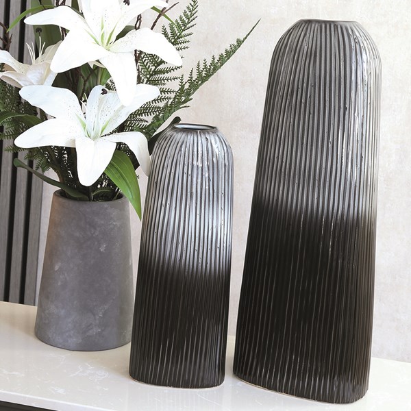 Black and Grey Ombre Stripe Vase 36cm Black and Grey Ombre Stripe Vase 36cm