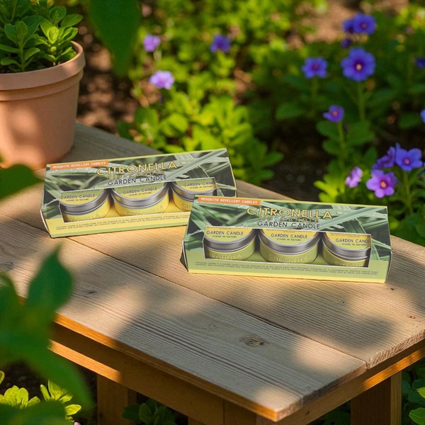 Set of Three Boxed Citronella Candle Tins 6.5cm 2 Assorted Set of Three Boxed Citronella Candle Tins 6.5cm 2 Assorted