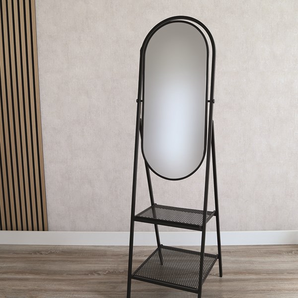 Oval Mirror with Two Storage Shelves Shelf Free Standing 40x150cm