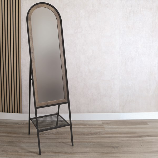 Black Framework Arch Mirror with Shelf 40x150cm