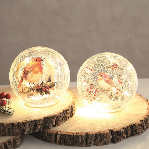 LED Robin Crackle Ball 15cm 2 Assorted LED Robin Crackle Ball 15cm 2 Assorted