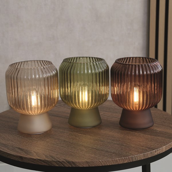 LED Brown Round Ribbed Glass Lamp 21cm LED Brown Round Ribbed Glass Lamp 21cm