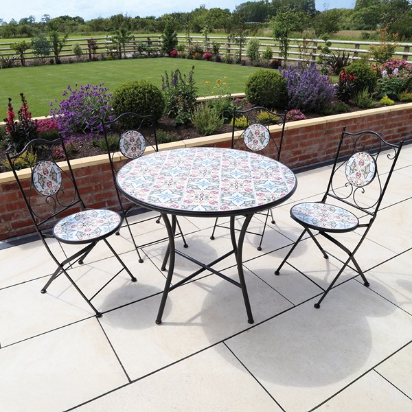 Tavenna 4 Seater Bistro Dining Set – Leaf Floral Design 90x75cm Tavenna 4 Seater Bistro Dining Set – Leaf Floral Design 90x75cm