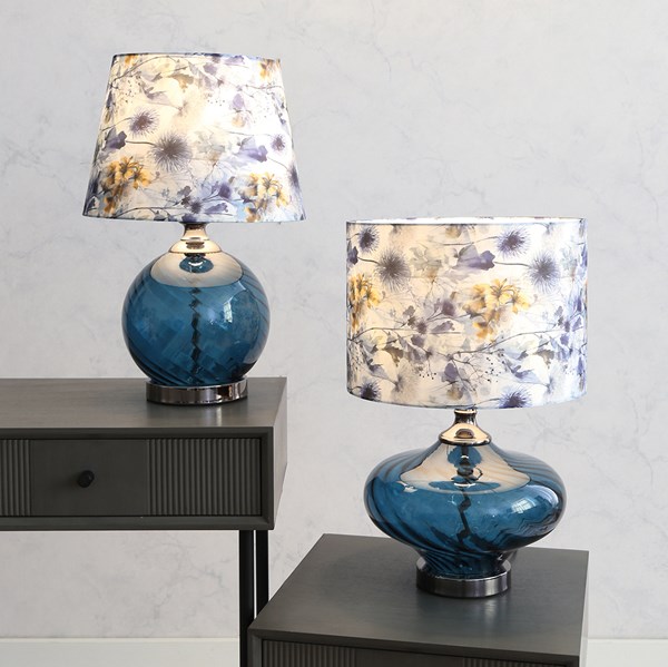 Blue Floral Table Lamp 50cm