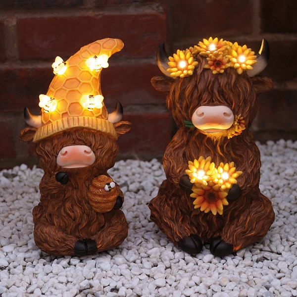 Solar Highland Cow D‚cor 25cm