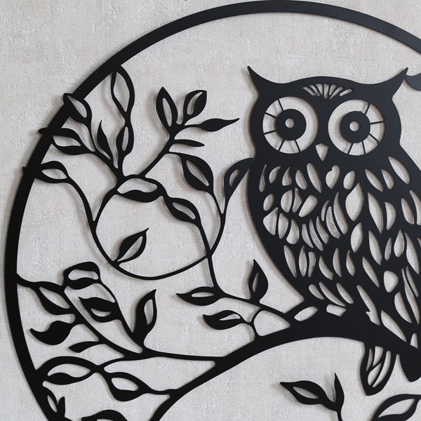 Owl Wall Art Black 60cm