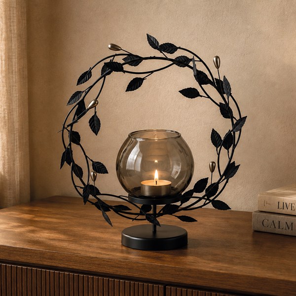 Leaf Round Tealight Holder 28x33cm