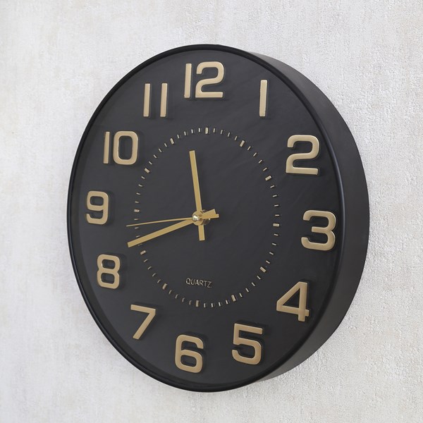 Black & Gold Wall Clock 30cm Black & Gold Wall Clock 30cm