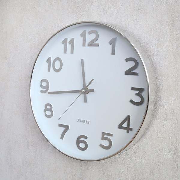 White & Silver Wall Clock 30cm White & Silver Wall Clock 30cm