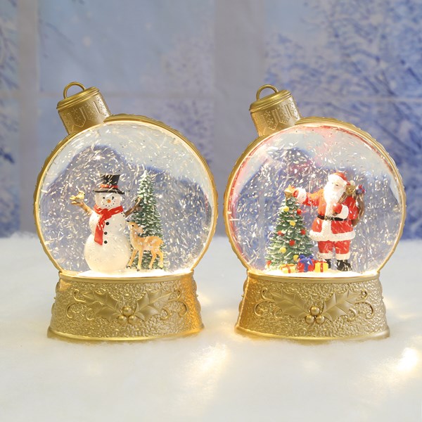 Santa Snowman Bauble Spinner Gold 21cm 2 Assorted