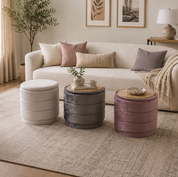 Storage Ottoman Grey with Tray Top 39x37cm
