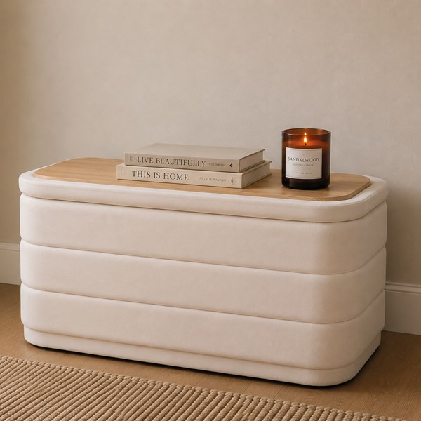 Storage Ottoman Ivory with Tray Top 39x37cm