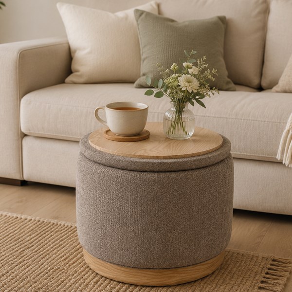 Pouffe Style Storage Ottoman with Tray Top 45x41cm Pouffe Style Storage Ottoman with Tray Top 45x41cm