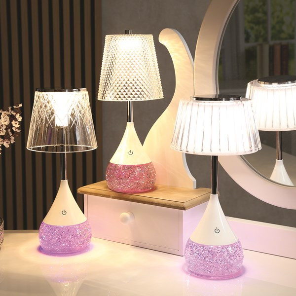 Lined Shade LED Colour Changing Glitter Lamp 15 x 28cm