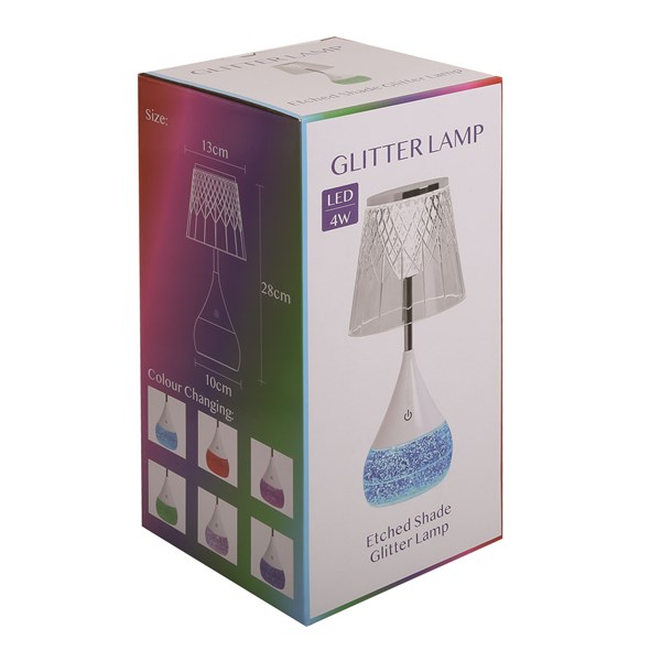 Etched Shade LED Colour Changing Glitter Lamp 13 x 28cm