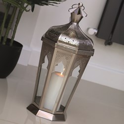Moroccan Style Tapered Octagon Lantern in Nickel 47cm Moroccan Style Tapered Octagon Lantern in Nickel 47cm