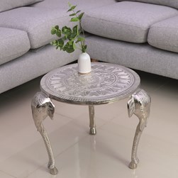 Circle Silver Metal Patterned Table With Elephant Head Legs 41x45cm