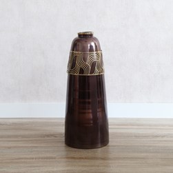 Pewter Floor Standing Vase with Gold Patterned Cuff 62cm