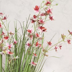 Grasses and Pink Orchid in a Dimpled Silver Pot 79cm