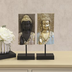 Buddha Ornament with Gold Accents on Stand 2 Assorted 21cm