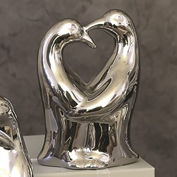 Penguin Couple Ceramic Ornament in Silver 12.5cm